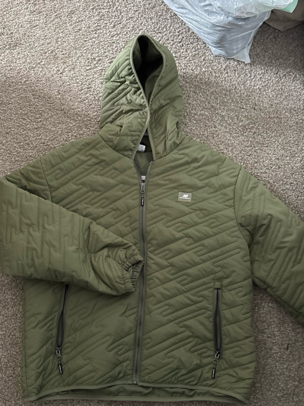 New Balance Olive Green Quilted Hooded Puffer Jacket
